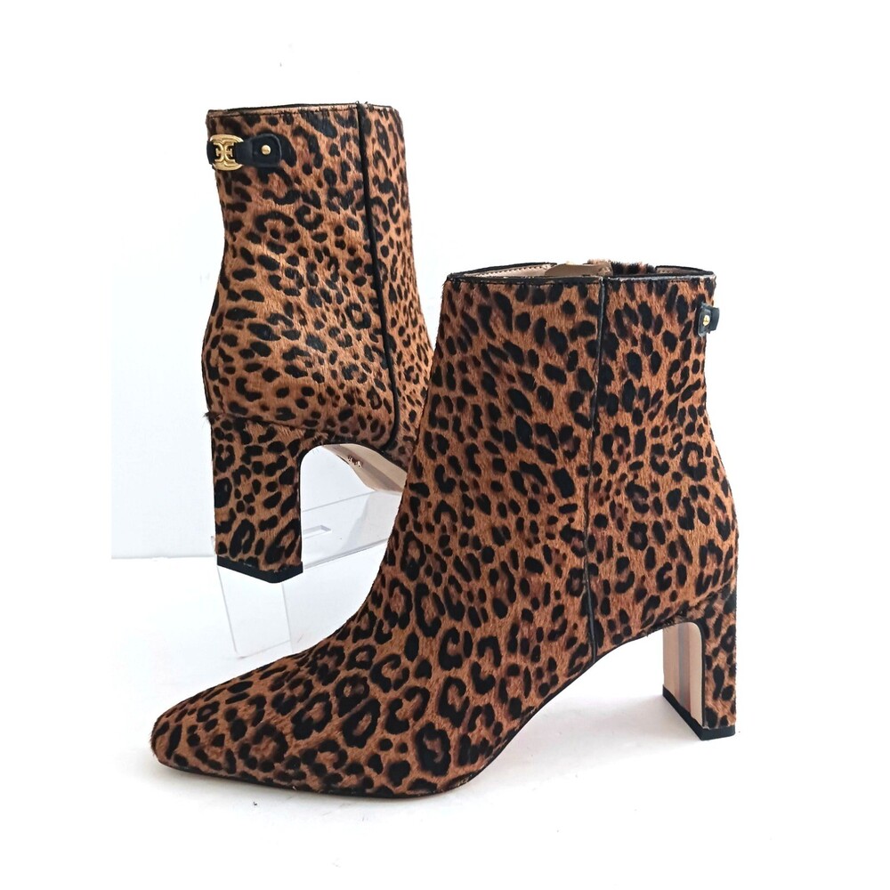 NWT $180 Sam Edelman Saige Leopard Print Cow Hair Leather Bootie Point Toe Sz 6